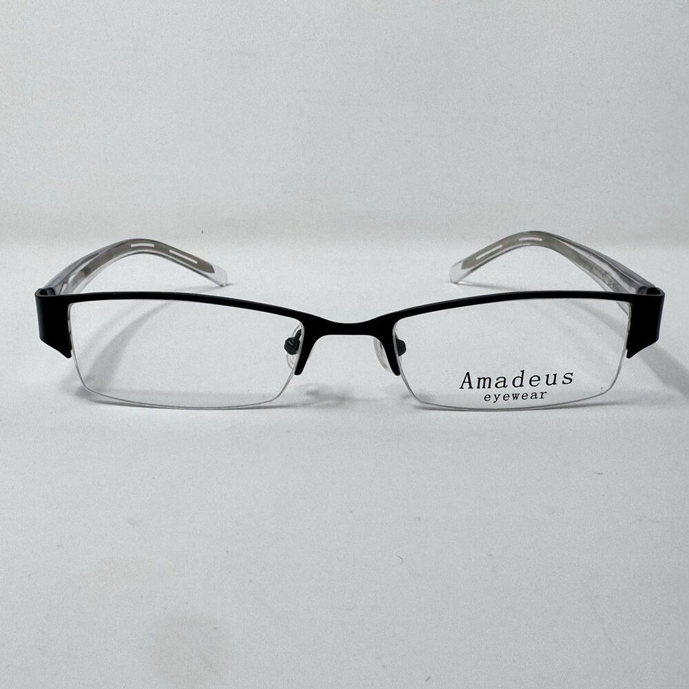 Amadeus AS0603 MBK Half Rim Eyeglass Frames Black Clear 50-18-140